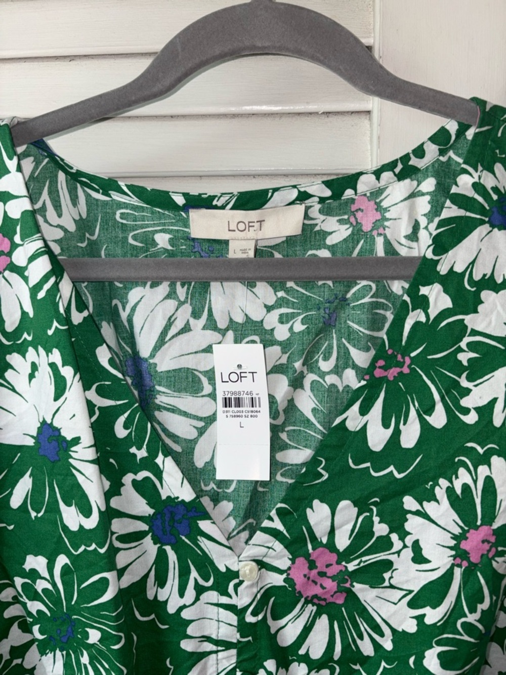 LOFT NWT Green Daisy Floral Tie Front Blouse Large Cottagecore Romantic Top - Picture 3 of 6
